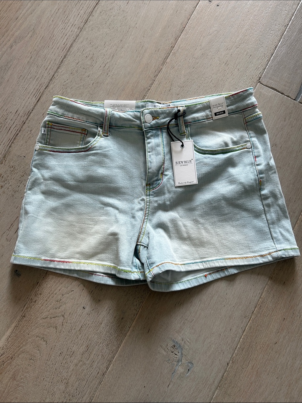 Judy Blue Light Blue Denim Shorts with Colourful stitching